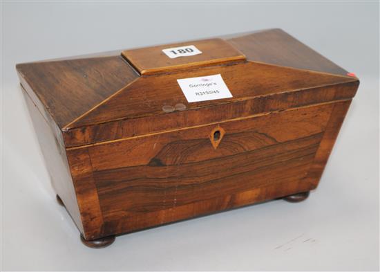 An early Victorian inlaid rosewood tea caddy